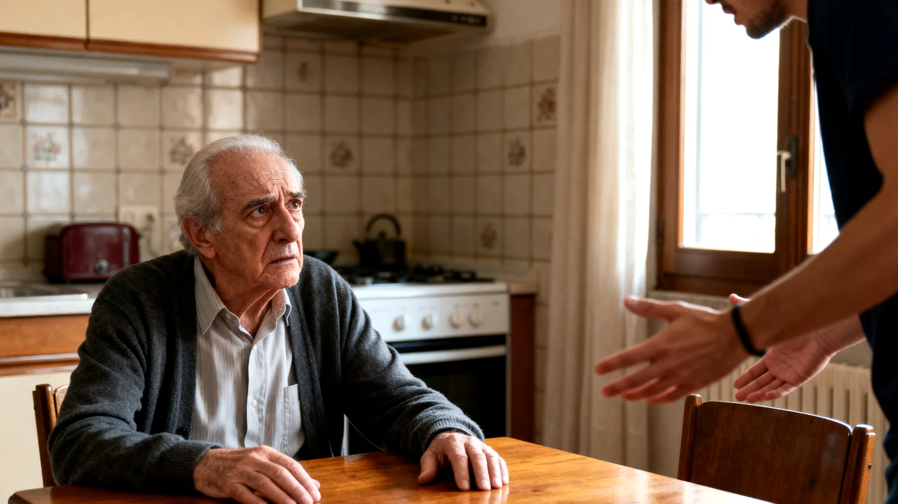 Nonno che fatica ad accettare le scelte di vita dei nipoti giovani adulti durante le loro transizioni importanti (cambio carriera, trasferimenti, scelte sentimentali), creando tensioni e incomprensioni nel rapporto familiare"